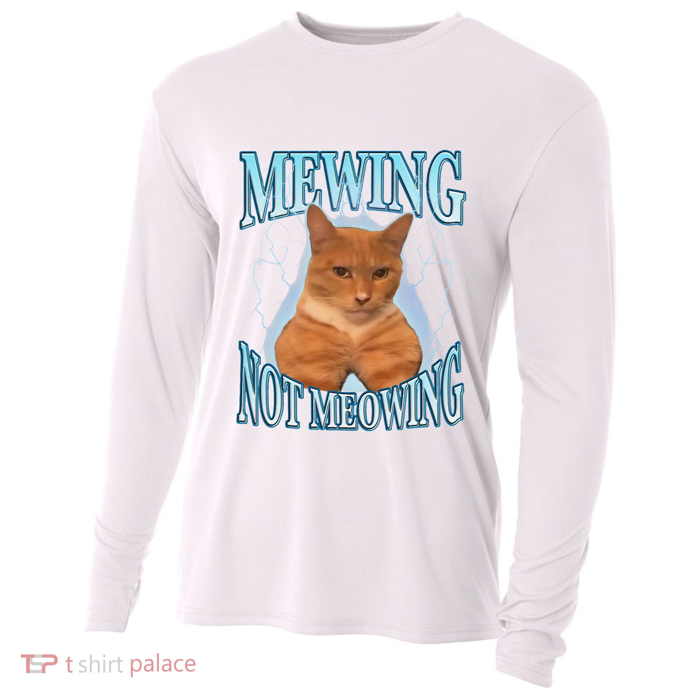 Funny Cat Meme Mewing Looksmax Meowing Cat Trend Cooling Performance Long Sleeve Crew