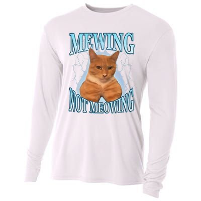 Funny Cat Meme Mewing Looksmax Meowing Cat Trend Cooling Performance Long Sleeve Crew