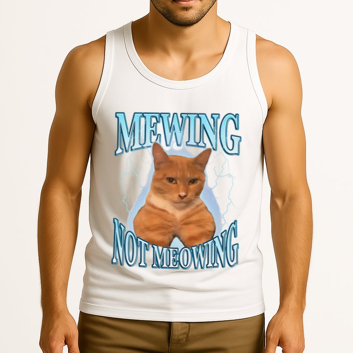 Funny Cat Meme Mewing Looksmax Meowing Cat Trend Tank Top