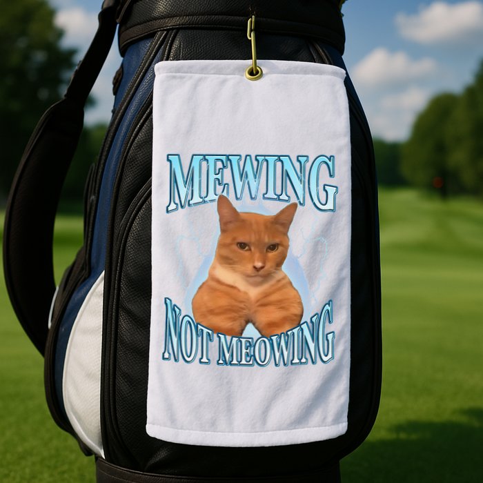 Funny Cat Meme Mewing Looksmax Meowing Cat Trend Golf Towel