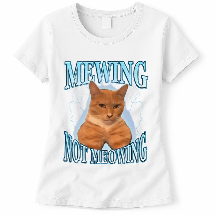 Funny Cat Meme Mewing Looksmax Meowing Cat Trend Womens T-Shirt