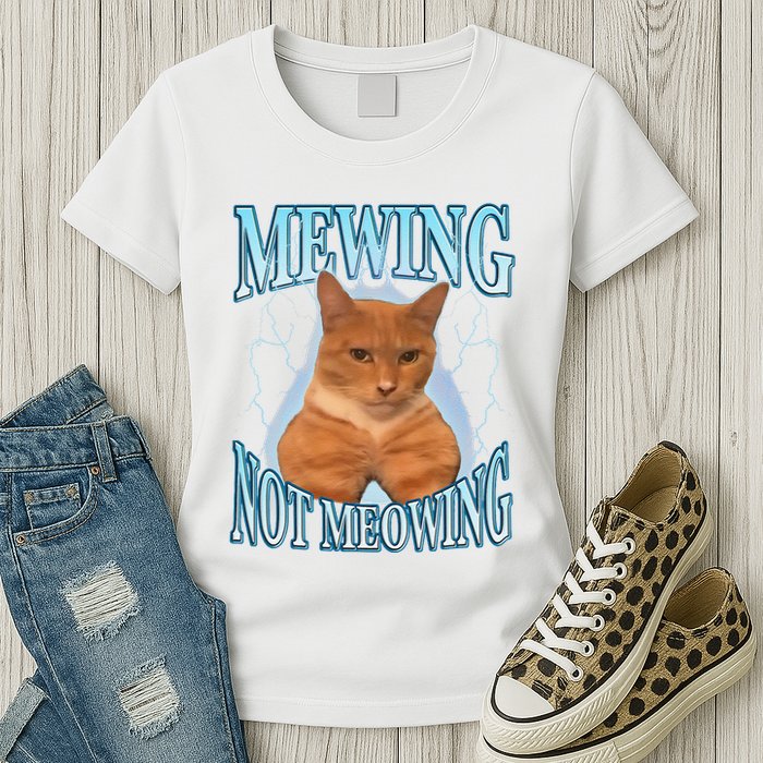 Funny Cat Meme Mewing Looksmax Meowing Cat Trend Womens T-Shirt