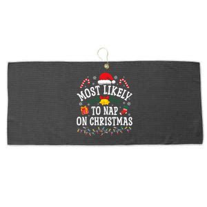 Funny Christmas Most Likely To Nap On Christmas Large Microfiber Waffle Golf Towel