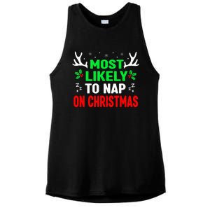 Funny Christmas Most Likely To Nap On Christmas Ladies PosiCharge Tri-Blend Wicking Tank