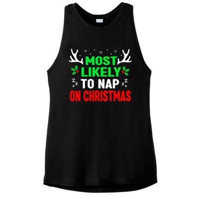 Funny Christmas Most Likely To Nap On Christmas Ladies PosiCharge Tri-Blend Wicking Tank