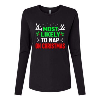 Funny Christmas Most Likely To Nap On Christmas Womens Cotton Relaxed Long Sleeve T-Shirt