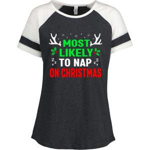 Funny Christmas Most Likely To Nap On Christmas Enza Ladies Jersey Colorblock Tee