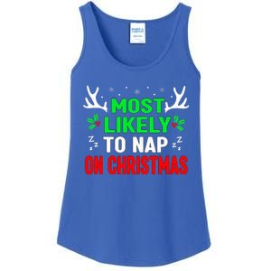 Funny Christmas Most Likely To Nap On Christmas Ladies Essential Tank