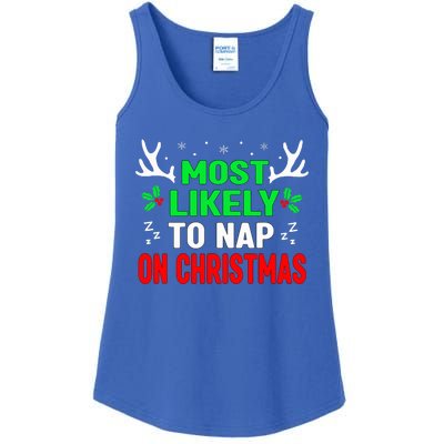 Funny Christmas Most Likely To Nap On Christmas Ladies Essential Tank