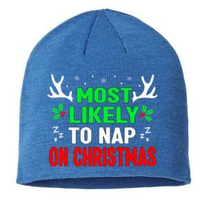 Funny Christmas Most Likely To Nap On Christmas Sustainable Beanie