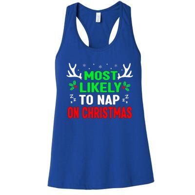 Funny Christmas Most Likely To Nap On Christmas Women's Racerback Tank