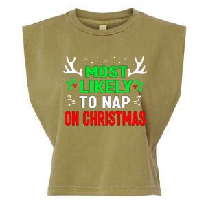 Funny Christmas Most Likely To Nap On Christmas Garment-Dyed Women's Muscle Tee