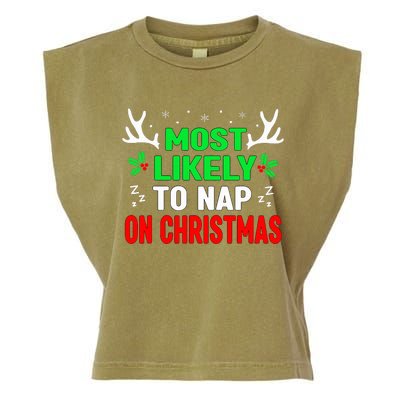 Funny Christmas Most Likely To Nap On Christmas Garment-Dyed Women's Muscle Tee