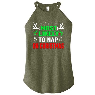 Funny Christmas Most Likely To Nap On Christmas Women's Perfect Tri Rocker Tank