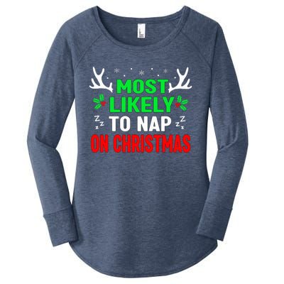 Funny Christmas Most Likely To Nap On Christmas Women's Perfect Tri Tunic Long Sleeve Shirt