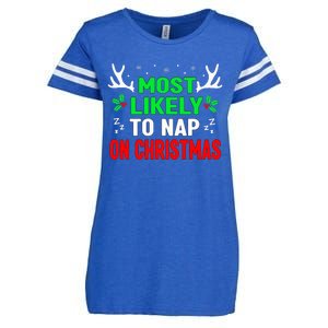 Funny Christmas Most Likely To Nap On Christmas Enza Ladies Jersey Football T-Shirt