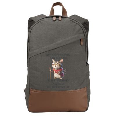 Funny Cat My Body Knows How Old I Am But Mind Refuses Cotton Canvas Backpack