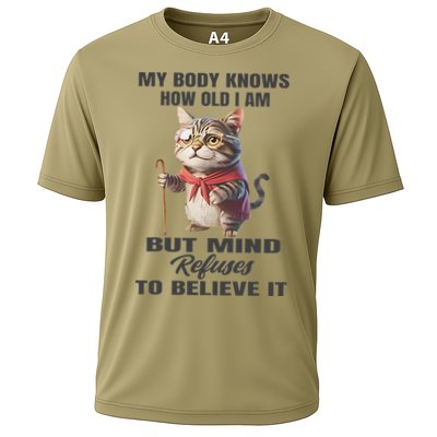 Funny Cat My Body Knows How Old I Am But Mind Refuses Cooling Performance Crew T-Shirt