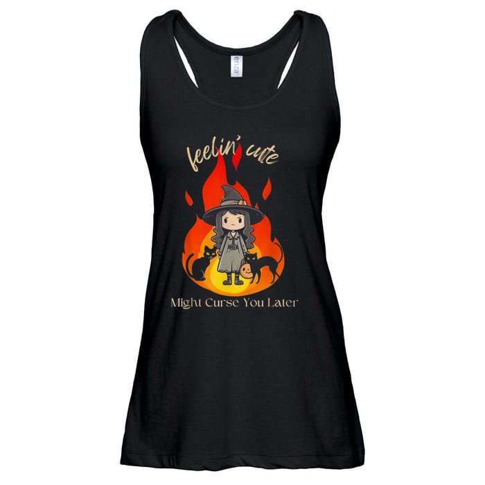 Feeling Cute Might Curse You Later Cute Witch Ladies Essential Flowy Tank