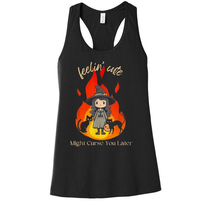 Feeling Cute Might Curse You Later Cute Witch Women's Racerback Tank