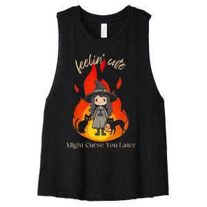 Feeling Cute Might Curse You Later Cute Witch Women's Racerback Cropped Tank