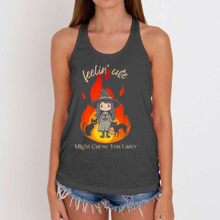 Feeling Cute Might Curse You Later Cute Witch Women's Knotted Racerback Tank