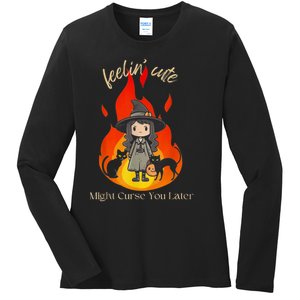 Feeling Cute Might Curse You Later Cute Witch Ladies Long Sleeve Shirt