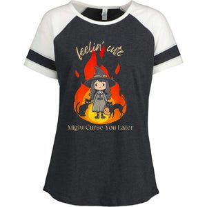 Feeling Cute Might Curse You Later Cute Witch Enza Ladies Jersey Colorblock Tee