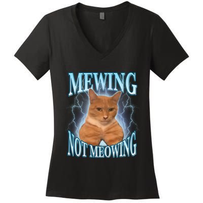 Funny Cat Meme With Meowing Looksmax Meowing Cat Women's V-Neck T-Shirt