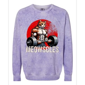 Funny Cat Meowscles Gym Weightlifting Cats Lovers Boy Colorblast Crewneck Sweatshirt