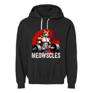 Funny Cat Meowscles Gym Weightlifting Cats Lovers Boy Garment-Dyed Fleece Hoodie