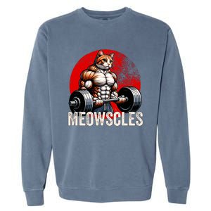 Funny Cat Meowscles Gym Weightlifting Cats Lovers Boy Garment-Dyed Sweatshirt