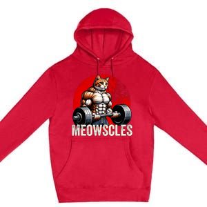 Funny Cat Meowscles Gym Weightlifting Cats Lovers Boy Premium Pullover Hoodie