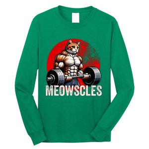 Funny Cat Meowscles Gym Weightlifting Cats Lovers Boy Long Sleeve Shirt