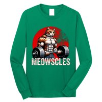 Funny Cat Meowscles Gym Weightlifting Cats Lovers Boy Long Sleeve Shirt