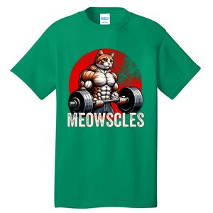 Funny Cat Meowscles Gym Weightlifting Cats Lovers Boy Tall T-Shirt