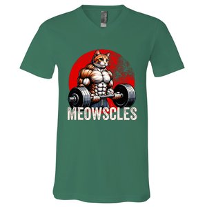 Funny Cat Meowscles Gym Weightlifting Cats Lovers Boy V-Neck T-Shirt