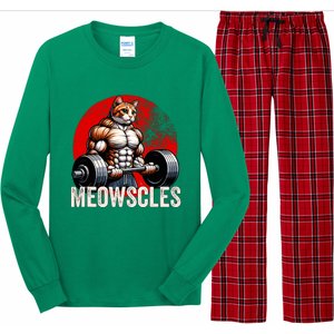 Funny Cat Meowscles Gym Weightlifting Cats Lovers Boy Long Sleeve Pajama Set