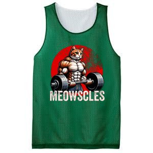 Funny Cat Meowscles Gym Weightlifting Cats Lovers Boy Mesh Reversible Basketball Jersey Tank