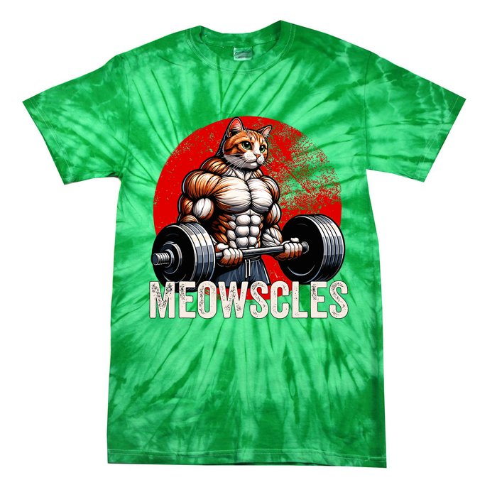 Funny Cat Meowscles Gym Weightlifting Cats Lovers Boy Tie-Dye T-Shirt