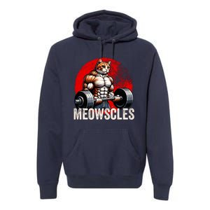 Funny Cat Meowscles Gym Weightlifting Cats Lovers Boy Premium Hoodie