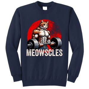 Funny Cat Meowscles Gym Weightlifting Cats Lovers Boy Tall Sweatshirt