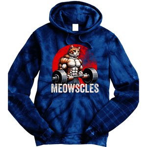 Funny Cat Meowscles Gym Weightlifting Cats Lovers Boy Tie Dye Hoodie