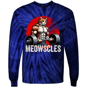 Funny Cat Meowscles Gym Weightlifting Cats Lovers Boy Tie-Dye Long Sleeve Shirt