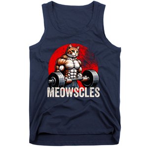 Funny Cat Meowscles Gym Weightlifting Cats Lovers Boy Tank Top