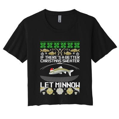 Funny Christmas Minnow Bait Fish Trap Angler Fishing Great Gift Crop Top