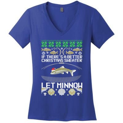 Funny Christmas Minnow Bait Fish Trap Angler Fishing Great Gift Women's V-Neck T-Shirt