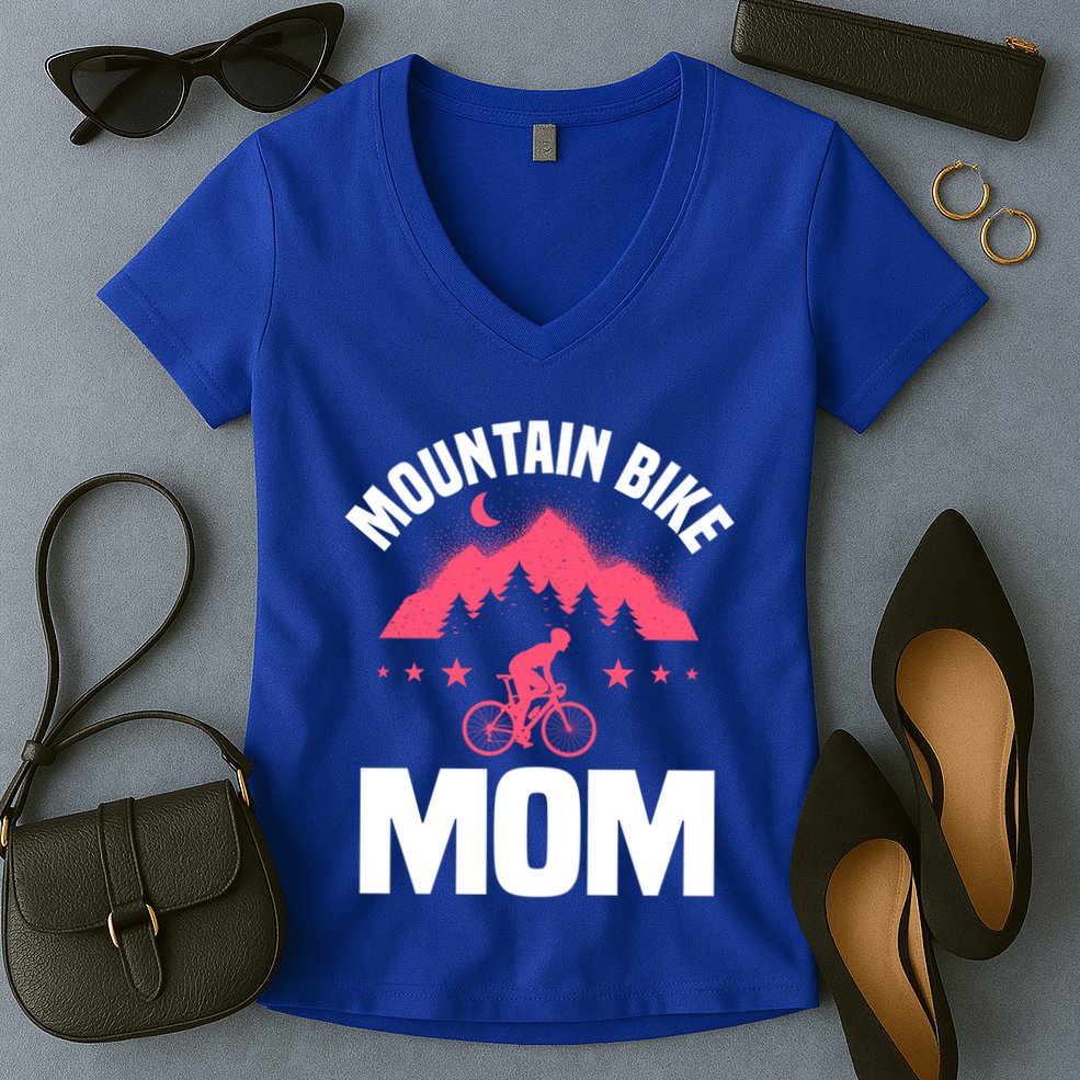 Funny Cycling Mountain Bike Mom Mtb Mountain Biking Mom Gift Women's V-Neck T-Shirt