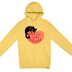 Funny Cute My Cat Is My Valentine Premium Pullover Hoodie