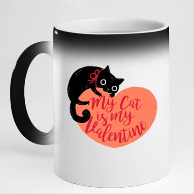 Funny Cute My Cat Is My Valentine 11oz Black Color Changing Mug